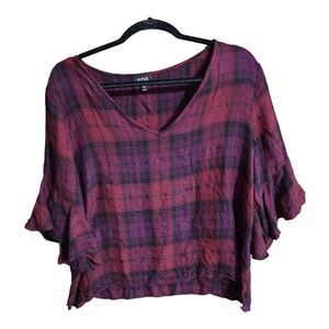 A.n.a Red Glitter Plaid Shirt with Bell Sleeves Size‎ XXL 2X